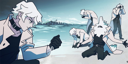 anthro blue_body blue_eyes blue_fur city clothing coat collar fur gloves hair hand_on_head handwear kneeling multiple_positions outside sand seaside topwear white_body white_fur white_hair genicecream brand_new_animal mythology studio_trigger shirou_ogami canid canine canis human mammal mythological_canine mythological_creature werecanid werecanine werecreature werewolf wolf 2020 meme
