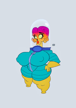 4_fingers armor bent_arm big_breasts big_eyes big_nipples black_eyebrows black_nose blue_clothing blue_jumpsuit brain breasts bubble_helmet clothed clothed_female clothed_humanoid clothing curved_eyebrows empty_eyes eyebrows eyelashes female fingers glass glistening glistening_eyes glistening_lips gloves green_eyes grey_background hand_on_hip hand_on_own_hip handwear headgear helmet huge_breasts huge_hips huge_nipples jumpsuit legwear light_body lips lipstick logo long_eyelashes looking_forward makeup monotone_background mouth_closed multicolored_body nipple_outline nipples not_furry orange_body organs pose purple_body red_body red_lips red_lipstick simple_background slightly_chubby slightly_chubby_female slightly_chubby_humanoid solo standing straight_legs thick_eyebrows thick_eyelashes thick_lips thick_thighs thigh_highs three-quarter_view wide_hipped_female wide_hipped_humanoid wide_hips yellow_clothing yellow_gloves yellow_handwear yellow_legwear yellow_thigh_highs zipper duck4lunch alien alien_humanoid humanoid 2024 artist_logo digital_drawing_(artwork) digital_media_(artwork) english_description full-length_portrait hi_res portrait