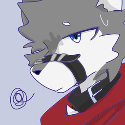 abstract_background anthro belt_collar black_nose blue_eyes bodily_fluids cheek_tuft circle_eyebrows clothing countershade_face countershade_fur countershading eyebrows facial_tuft fur grey_background grey_body grey_fur head_tuft male red_clothing red_shirt red_topwear shirt simple_background snout solo sweat sweatdrop topwear tuft falling_wolf_taibai canid canine canis mammal wolf 1:1 cel_shading digital_drawing_(artwork) digital_media_(artwork) headshot_portrait portrait shaded