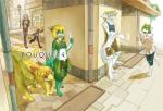 anthro blonde_hair blue_eyes clothing female green_eyes green_hair group hair kemono male red_eyes tail white_hair yellow_eyes yoona mythology canid canine canis domestic_cat dragon felid feline felis mammal mythological_creature mythological_scalie scalie wolf comic