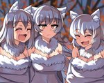 2020 :< :d absurd_res animal_humanoid annoyed arm_under_breasts armwear big_breasts breasts canid canid_humanoid canine canine_humanoid cleavage clothed clothing crossed_arms cute_fangs detailed_background dress elbow_gloves eyes_closed female frown fur_clothing gloves grey_hair group hair handwear happy hi_res humanoid inner_ear_fluff laugh laughing_wolves_meme light_body light_skin long_hair mammal mammal_humanoid meme neck_tuft open_mouth open_smile outside princess_hinghoi smile tuft white_hair wolf_humanoid yellow_eyes