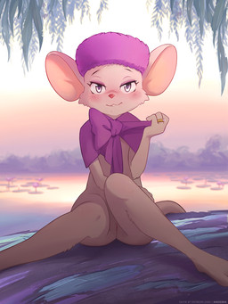anthro blush bottomless clitoris clothed clothing diamond_ring digit_ring exposure_variation female fur genitals hat headgear headwear jewelry looking_at_viewer outside ribbons ring seductive sitting smile solo vulva wedding_ring white_body white_fur ancesra third-party_edit disney the_rescuers_(disney) miss_bianca_(the_rescuers) house_mouse mammal mouse murid murine rodent 2018 digital_media_(artwork) hi_res shaded