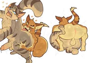 anal anal_penetration anthro balls big_butt black_stripes blue_eyes blue_sclera bodily_fluids butt curling_toes dominant dominant_male duo erection feet femboy fur genitals glans grey_body grey_fur heart_symbol looking_pleasured male male/male male_penetrated oral penetration penis rimming rimming_male sex simple_background stripes submissive submissive_male sweat sweatdrop tail thick_thighs whiskers white_background yellow_eyes scottdeer lackadaisy dorian_zibowski rocky_rickaby domestic_cat felid feline felis mammal tabby_cat absurd_res hi_res