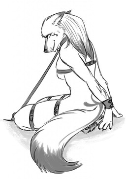 anthro bdsm biped bondage bound female kneeling leash petplay roleplay slave smile solo submissive submissive_female tattoo gravewalker mazeburn mythology canid canine canis mammal mythological_canine mythological_creature werecanid werecanine werecreature werewolf wolf hi_res