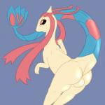 1:1 anthro anthrofied backsack balls biped black_eyes butt generation_3_pokemon genitals hair hi_res horn long_hair looking_at_viewer looking_back male mammal milotic nintendo nude open_mouth pink_sclera pokemon pokemon_(species) pokemorph posexe raised_tail rear_view scalie sea_serpent simple_background solo standing tail white_body white_skin