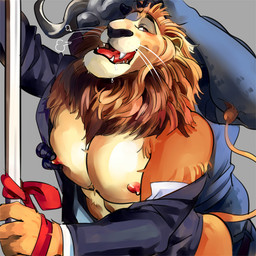 abs anal anal_penetration anthro anthro_on_anthro anthro_penetrated anthro_penetrating anthro_penetrating_anthro black_nose bodily_fluids bottomwear bottomwear_down breath brown_body brown_fur clothed clothing drooling duo fangs fur grope hand_on_chest hand_on_head horn interspecies looking_at_viewer male male/male male_penetrated male_penetrating male_penetrating_male mane muscular muscular_male neck_tuft nipple_fetish nipple_pinch nipple_play nipples open_mouth panting pants pants_down partially_clothed pecs penetration pinch pole raised_arm raised_tail saliva sex sharp_teeth simple_background standing steam tail teeth tongue tuft whiskers white_body white_fur chong_xia disney zootopia chief_bogo leodore_lionheart bovid bovine cape_buffalo felid lion mammal pantherine 1:1 2016