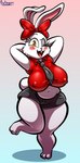 anthro big_breasts breasts clothed clothing colored female fur hi_res lagomorph leporid mammal navel necktie nipple_outline one_eye_closed protagon rabbit thick_thighs violet_(sssonic2) white_body white_fur wink