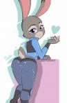 anthro chronicsoda clothing disney female heart_symbol hi_res judy_hopps lagomorph leporid mammal police police_uniform rabbit simple_background solo tight_clothing uniform white_background zootopia