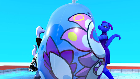 air_valve anthro back_and_forth ball beach_ball black_blouse blouse blue_body bottomwear clothed clothing containment_nozzle duo enjoyment female floral_print inflatable jiggling long_sleeves nozzle nozzle_on_inanimate outside purple_blouse purple_bottomwear purple_clothing purple_skirt push pushing shirt skirt squeezing standing_on_water swimming_pool tail topwear water water_ripple wobbling skeletorskeletonized c4d capcom monster_hunter marlie_(dinosaur) quilly dinosaur dromaeosaurid leviathan_(mh) mizutsune prehistoric_species reptile saurischian scalie theropod velociraptor 16:9 3d_(artwork) 3d_animation animated cinema_4d_(artwork) digital_media_(artwork) hi_res loop no_sound short_playtime video widescreen