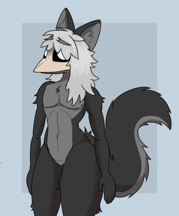 anthro bird_skull black_body black_eyes black_fur bone curvy_figure femboy fur hair humanoid_hands long_hair male redesign skull skull_head solo tail white_eyes white_hair anonymous_artist