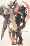 bodily_fluids claws devil_trigger duo feathered_wings feathers heart_symbol horn male male/male red_eyes smile sweat sweatdrop tail tail_between_legs tail_grab transformation wings rae_(artist) capcom devil_may_cry devil_may_cry_4 angelo_credo dante_(dmc) hi_res