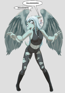 anthro anthro_focus big_eyes black_bottomwear black_clothing black_crop_top black_pants black_shirt black_topwear blue_body blue_bottomwear blue_clothing blue_pants bone bone_frill boots bottomwear breasts clothed clothed_anthro clothed_female clothing collar crop_top dialogue duo eyebrow_through_hair eyebrows feathered_wings feathers female female_focus fingers footwear frill_(anatomy) front_view grey_background grey_body grey_feathers grey_hair hair humanoid_hands jewelry knee_boots knee_highs legwear long_hair looking_at_viewer male markings medium_breasts navel necklace non-mammal_breasts non-mammal_navel open_mouth orange_eyes pants pink_hair pupils red_clothing red_shirt red_tank_top red_topwear shirt shoes short_hair short_tail simple_background skull small_pupils solo_focus spiked_collar spikes standing striped_markings stripes tail talking_to_viewer tank_top text topwear torn_bottomwear torn_clothing torn_pants translucent translucent_hair wings puffycrow cavemanon_studios goodbye_volcano_high ko_op_(game_developer) snoot_game fang_(gvh) reed_(gvh) dinosaur dromaeosaurid prehistoric_species pterosaur reptile saurischian scalie theropod velociraptor absurd_res colored english_text hi_res shaded