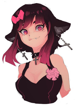 black_clothing black_topwear clothing collar cross cute_fangs fangs female flower hair looking_at_viewer plant red_eyes red_hair ribbons rose_(flower) simple_background solo teeth topwear white_background corablue jazzy_(jazzyz401) animal_humanoid cat_humanoid felid felid_humanoid feline feline_humanoid humanoid mammal mammal_humanoid 2026