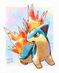 ambiguous_gender border feral fire quadruped red_eyes simulated_traditional_(artwork) solo white_border blitzdrachin conditional_dnp nintendo pokemon generation_2_pokemon pokemon_(species) quilava 2022 digital_media_(artwork) digital_painting_(artwork) digital_watercolor_(artwork)