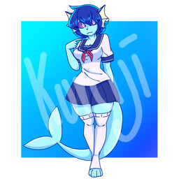 anthro anthrofied asian_clothing blue_body blue_hair blue_skin breasts clothing digitigrade east_asian_clothing female fin fish_tail gesture hair hand_gesture japanese_clothing japanese_school_uniform legwear pointing pointing_at_self pokemorph purple_eyes school_uniform serafuku short_hair small_waist solo stockings tail thick_thighs thigh_highs uniform wide_hips crazy_guy_(artist) nintendo pokemon blueberry_the_vaporeon eeveelution generation_1_pokemon pokemon_(species) vaporeon 1:1