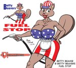 anthro betty_beaver big_breasts breasts clothing female fuel_pump hat headgear headwear mascot solo text roocatuk beaver mammal rodent english_text