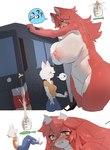 anthro big_breasts blush bodily_fluids breasts duo female fur kemono lactating lactation_assistance larger_anthro larger_female nipples red_body red_fur size_difference smaller_anthro smaller_female vehicle utterangle unnamed_fox_(utterangle) white_fox_(utterangle) canid canine fox mammal