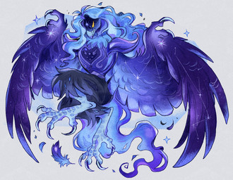 action_pose anthro beak blue_beak blue_body blue_feathers blue_hair bottomwear claws clothed clothing cuirass emblem feathers feet female fully_clothed hair long_hair midair neck_tuft pants pose scuted_legs scutes shoulder_pads simple_background small_waist solo sparkles spread_wings star talons toe_claws toes torn_bottomwear torn_clothing torn_pants tuft wing_claws wings yellow_sclera dim_off undertale_yellow martlet_(zenith_form) avian bird monster 2026 hi_res