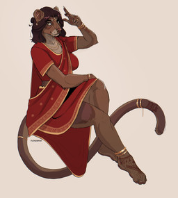 anthro bracelet breasts claws female indian_clothing jewelry sari solo tail fudgebane nath euplerid fossa mammal absurd_res hi_res
