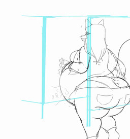anthro bared_teeth bathroom belly bent_over big_belly big_breasts big_butt bloated bottomwear breasts butt clothing colorless_fart_cloud crop_top denim denim_bottomwear denim_clothing excessive_feces fart fart_cloud feces feces_pile female footwear fur hair hand_on_belly hand_on_hip high_heels huge_belly huge_butt hyper hyper_fart hyper_feces jeans long_hair looking_at_viewer overweight pants pants_around_knees pooping public_restroom removing_pants restroom_stall rumbling_stomach shirt shoes simple_background smile smiling_at_viewer smirk smirking_at_viewer solo standing tail teeth thick_thighs toilet toilet_use topwear underwear wide_hips coaster14 aeris_(hguy44) canid canine fox mammal 2019 animated digital_drawing_(artwork) digital_media_(artwork) restricted_palette sequence sketch slideshow