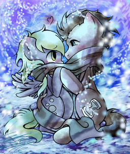 amber_eyes blonde_hair blue_eyes blush brown_hair clothing cutie_mark duo face_to_face feathered_wings feathers female feral fur grey_body grey_feathers hair heart_symbol long_hair male outside romantic romantic_ambiance romantic_couple scarf sitting sky snow tail wind wings winter yellow_eyes midnameowfries friendship_is_magic hasbro my_little_pony mythology derpy_hooves_(mlp) doctor_whooves_(mlp) earth_pony equid equine horse mammal mythological_creature mythological_equine pegasus pony hi_res