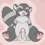 animal_genitalia anthro balls blush bodily_fluids cum genital_fluids genitals kemono male one_eye_closed penis presenting sheath solo tongue tongue_out xenoyia kalen_(xenoyia) canid canine hybrid mammal procyonid raccoon raccoon_dog tanuki 1:1 hi_res