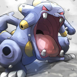 2_fingers 4_toes ambiguous_feral ambiguous_gender angry anisodactyl anthro big_mouth_(anatomy) claw_toes claws feet feral fingers gaping_mouth multicolored_body narrowed_eyes open_mouth pink_tongue pupils purple_body red_eyes solo teeth toes tongue two_tone_body white_claws yellow_body spicyichizo nintendo pokemon exploud generation_3_pokemon pokemon_(species) 1:1 2026 absurd_res hi_res