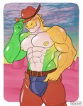 abs anthro belt blush candy chaps clothed clothing cowboy_hat dessert food hat headgear headwear male muscular muscular_anthro muscular_male navel nipples pecs solo topless underwear moschythehyena glitch_productions the_amazing_digital_circus gummigoo_(tadc) food_creature living_candy 2024 hi_res