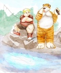 anthro biped countershading crossed_arms duo fishing front_view male obese outside overweight sitting sky standing stripes tongue water iavan paran0id42 calvin_and_hobbes calvin_(calvin_and_hobbes) hobbes felid fish human mammal marine pantherine tiger full-length_portrait mixed_media painting_(artwork) pen_(artwork) portrait traditional_media_(artwork) traditional_painting_(artwork) traditional_watercolor_(artwork) watercolor_(artwork)