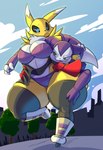 anthro big_breasts black_sclera blue_eyes bottom_heavy breasts clothing curvy_figure duo female fur green_eyes huge_hips huge_thighs inline_skates male pose roller_skates thick_thighs undressing wide_hips yellow_body yellow_fur plaga bandai_namco digimon canid canine digimon_(species) fox imp impmon mammal renamon 2024 absurd_res digital_media_(artwork) hi_res pinup