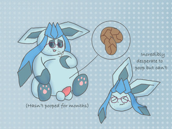 constipation eyewear feces feral genitals glasses inflation internal male penis poop_desperation small_penis solo text anonymous_artist nintendo pokemon eeveelution generation_4_pokemon glaceon pokemon_(species) 4:3 english_text hi_res