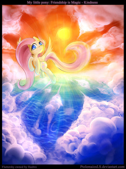 blue_eyes cloud cutie_mark feathered_wings feathers female feral flying fur hair outside pink_hair quadruped sky solo sun tail text wings yellow_body yellow_feathers yellow_fur ptolemaiosls friendship_is_magic hasbro my_little_pony mythology fluttershy_(mlp) equid equine mammal mythological_creature mythological_equine pegasus absurd_res english_text hi_res