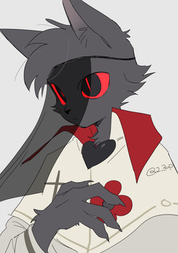 ambiguous_anthro ambiguous_gender anthro cheek_tuft clothed clothed_ambiguous clothed_anthro clothing facial_tuft fur grey_body grey_fur head_tuft red_sclera solo tuft veil white_clothing 2_3up cult_of_the_lamb massive_monster_(studio) baal_(cult_of_the_lamb) domestic_cat felid feline felis mammal absurd_res hi_res signature male_(lore)