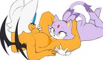 anthro big_breasts breasts clothing cunnilingus female female/female fur gloves hair handwear nipples nude oral purple_body purple_fur sex simple_background smile thick_thighs vaginal wings krokobyaka third-party_edit sega sonic_the_hedgehog_(series) blaze_the_cat rouge_the_bat bat felid feline mammal color_edit colored digital_media_(artwork)