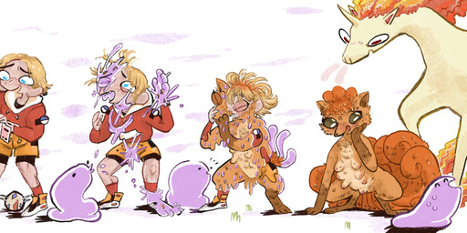 blonde_hair breast_growth breasts clothing_loss consensual_transformation egg female feral feral_transformation fire gender_transformation genitals goo_transformation group growth hair happy human_to_feral humanoid_genitalia humanoid_genitalia_on_feral humanoid_vulva humanoid_vulva_on_feral male mtf_transformation multi_breast multi_breast_growth semi-anthro species_transformation transformation transformation_by_substance transformation_sequence trio vulva willing_transformation bubbalossom nintendo pokemon pokemon_trainer canid canine ditto_(pokemon) equid equine fox generation_1_pokemon horse human mammal pokemon_(species) rapidash vulpix hi_res