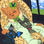 anthro baby bow_ribbon brown_nose car car_seat clothing detailed_background eyes_closed female fur inside_car inside_vehicle onesie orange_body orange_fur pawpads paws plushie seatbelt sitting sleeping solo vehicle young young_anthro young_female pawshine nintendo pokemon eevee generation_1_pokemon pokemon_(species) hi_res