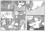 2017 black_and_white blush comic dragon duo english_text extreme_size_difference female feral flygon generation_1_pokemon generation_3_pokemon genitals monochrome mythological_creature mythological_scalie mythology nintendo pikachu pokemon pokemon_(species) pussy scalie size_difference smaller_version_at_source tail text vyxin