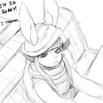 1:1 angry anthro clothing diner female hat headgear headwear hi_res hladilnik lagomorph leporid looking_at_viewer made_in_abyss mammal monochrome nanachi narehate rabbit restaurant scarf sitting sketch solo