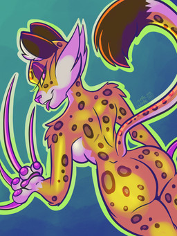 butt claws countershading female makeup smile smirk solo spots teasing tongue tongue_out ruetteroulette kirby_(series) kirby_and_the_forgotten_land nintendo clawroline felid leopard mammal pantherine 3:4 hi_res