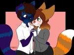 anthro blonde_hair blue_body blue_fur blush brown_body brown_eyes brown_fur brown_hair duo female fur green_eyes hair male orange_body orange_fur purple_body purple_fur romantic romantic_couple white_body white_fur freeze-pop88 canid canine domestic_cat felid feline felis fennec_fox fox mammal scottish_fold siamese true_fox 4:3 alpha_channel hi_res