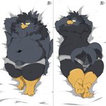 balls bed bulge butt dakimakura furniture genitals male overweight overweight_male penis slightly_chubby solo arty_stu arty_stu_(fursona) avian bird corvid corvus_(genus) crow oscine passerine 1:1 dakimakura_design hi_res