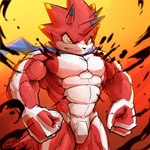 abs angry anthro codpiece fist flexing glare horn male muscular muscular_anthro muscular_male pecs red_body scarf solo yellow_eyes waddledox bandai_namco digimon digimon_ghost_game betelgammamon digimon_(species) 1:1 absurd_res hi_res