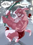 3_toes 5_fingers action_scene anthro athletic_wear barefoot biceps black_text blood bodily_fluids bottomwear boxing_gloves brown_eyes clothed clothing deltoids dialogue dipstick_tail eyebrows feet fighting_ring fingers floppy_ears fur gloves gym_bottomwear gym_shorts handwear holding_pipe humanoid_hands inside light male male_anthro markings missing_tooth multicolored_body multicolored_fur muscular muscular_anthro muscular_male offscreen_character on_one_leg one_eye_closed open_mouth open_smile pecs pink_body pink_ears pink_fur pink_nose pink_tail pink_tongue pipe red_bottomwear red_clothing red_gloves red_handwear red_shorts shorts shorts_only smile snout solo speech_bubble standing tail tail_markings teeth text toes tongue topless topless_anthro topless_male two_tone_body two_tone_fur two_tone_tail white_body white_eyebrows white_fur white_tail white_tail_tip kogito monster_energy canid canine canis domestic_dog mammal 2025 absurd_res english_text hi_res lighting shaded