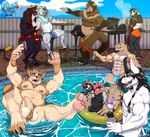 anthro ball_tuft balls cage exhibitionism genital_piercing genitals grill group male male/male nipple_piercing nipples penis penis_piercing piercing pool tuft kody_fryzma adelaide_(acluelessbull) areku_al-khemi gabriel_(acluelessbull) african_civet bear bovid bovine cattle civet dinosaur giant_panda kangaroo macropod mammal marsupial prehistoric_species reptile scalie viverrid absurd_res hi_res