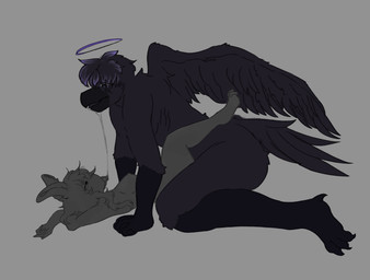 anthro beak bodily_fluids breasts duo eevy_ofc female female_penetrated fur hair male male/female male_penetrating nude penetration sex simple_background size_difference pillar_the_crow avian bird corvid corvus_(genus) crow lagomorph leporid mammal oscine passerine rabbit absurd_res hi_res