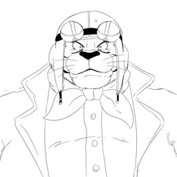 anthro ascot aviator_cap black_nose clothing eyewear goggles jacket male shirt solo topwear whiskers reagan700 dragon_ball captain_yellow felid mammal pantherine tiger 1:1 2019 monochrome