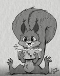 belly birthday cake dessert feral food gift male messy paws solo spread_legs spreading creamygrapes scimunk sci_(scimunk) mammal rodent sciurid hi_res monochrome