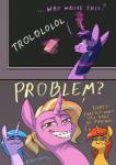 braces chalkboard dialogue eyelashes feathers female feral group horn humor information_board looking_at_viewer magic text trollface wings young underpable friendship_is_magic hasbro my_little_pony mythology luster_dawn_(mlp) twilight_sparkle_(mlp) equid equine mammal mythological_creature mythological_equine unicorn 2019 absurd_res comic english_text hi_res meme