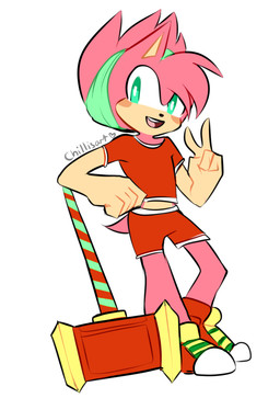 anthro biped bottomwear clothing crossgender footwear ftm_crossgender fur gesture green_eyes hand_gesture male piko_piko_hammer pink_body pink_fur red_bottomwear red_clothing red_shirt red_shorts red_topwear shirt shoes shorts simple_background smile solo standing thick_calves thin_thighs topwear v_sign white_background spacecolonie sega sonic_the_hedgehog_(series) amy_rose eulipotyphlan hedgehog mammal 2015