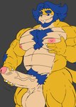 anthro balls barazoku biceps big_muscles biped blue_hair erection genitals hair humanoid_genitalia humanoid_penis male male_anthro muscular muscular_anthro muscular_male nipples nude pecs penis simple_background smile solo tail teeth fulgoraga mario_bros nintendo koopaling ludwig_von_koopa koopa mammal scalie digital_media_(artwork) hi_res